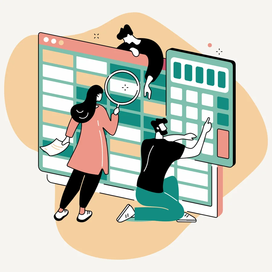 Illustration of the JVF team working through a set of cloud-based accounts